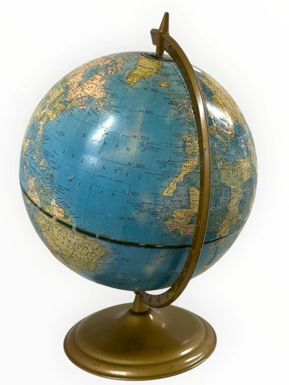 Vintage Cram’s Imperial C87 12” World Globe Blue Gold MCM Library Decor USA